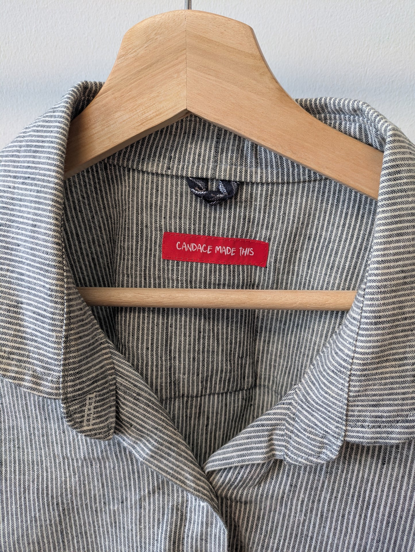 Puff Sleeve Peter Pan Pinstripe Button Up