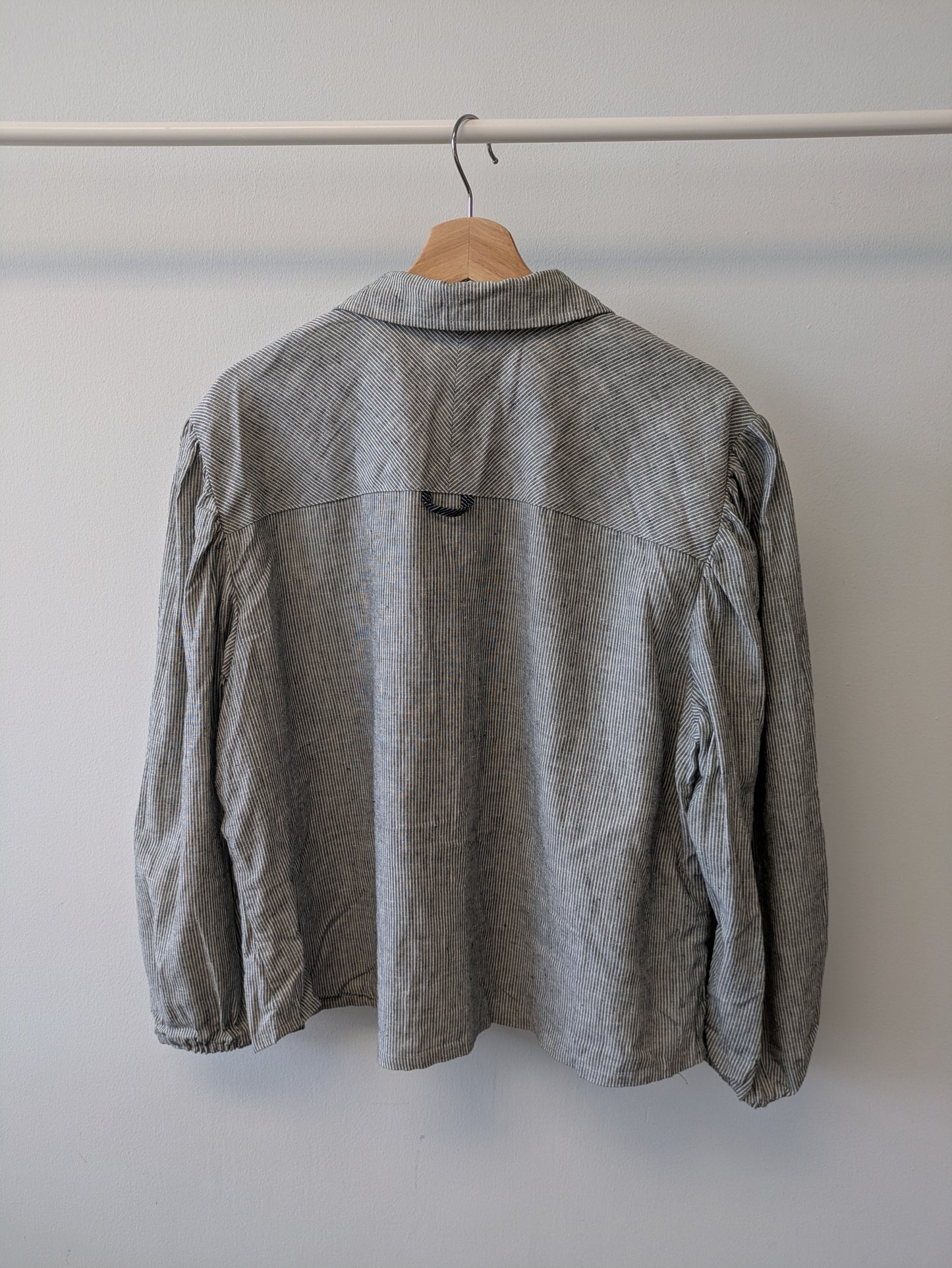 Puff Sleeve Peter Pan Pinstripe Button Up