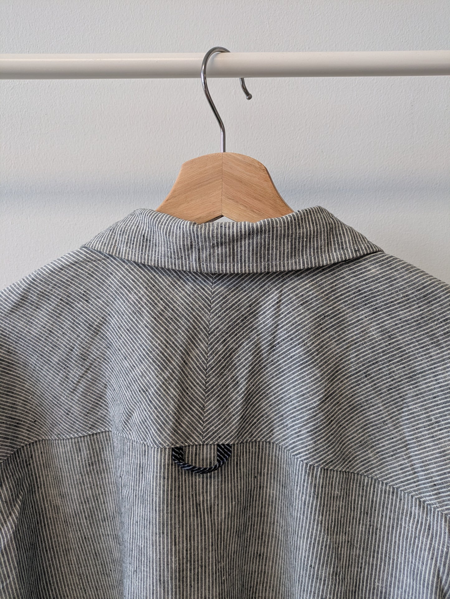 Puff Sleeve Peter Pan Pinstripe Button Up