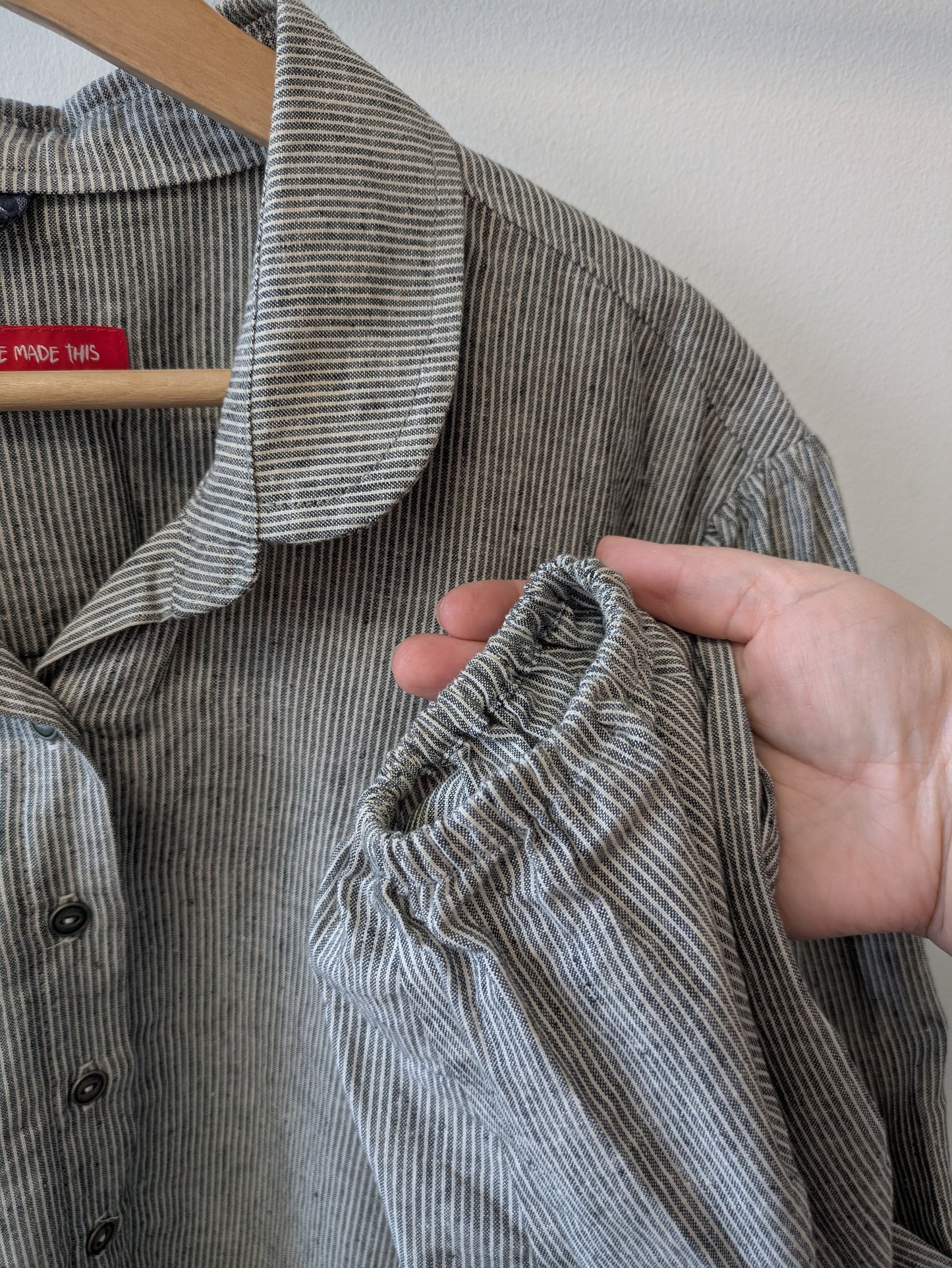 Puff Sleeve Peter Pan Pinstripe Button Up