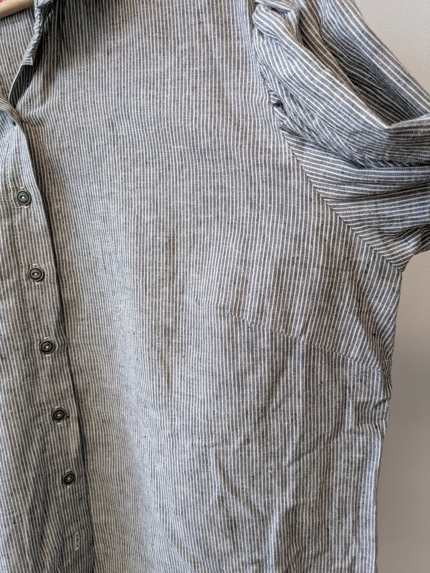 Puff Sleeve Peter Pan Pinstripe Button Up