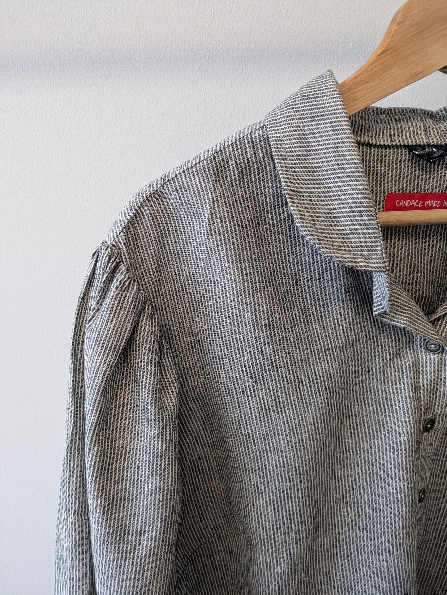 Puff Sleeve Peter Pan Pinstripe Button Up